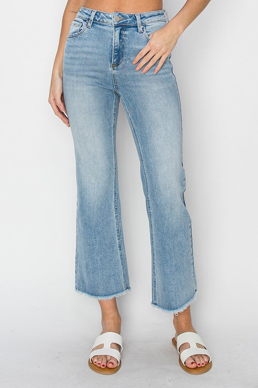 high rise crop straight jeans