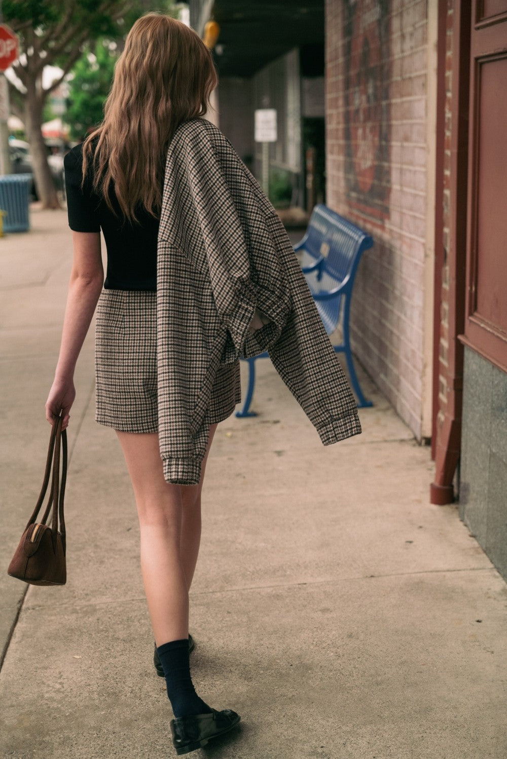 houndstooth pattern mini skort