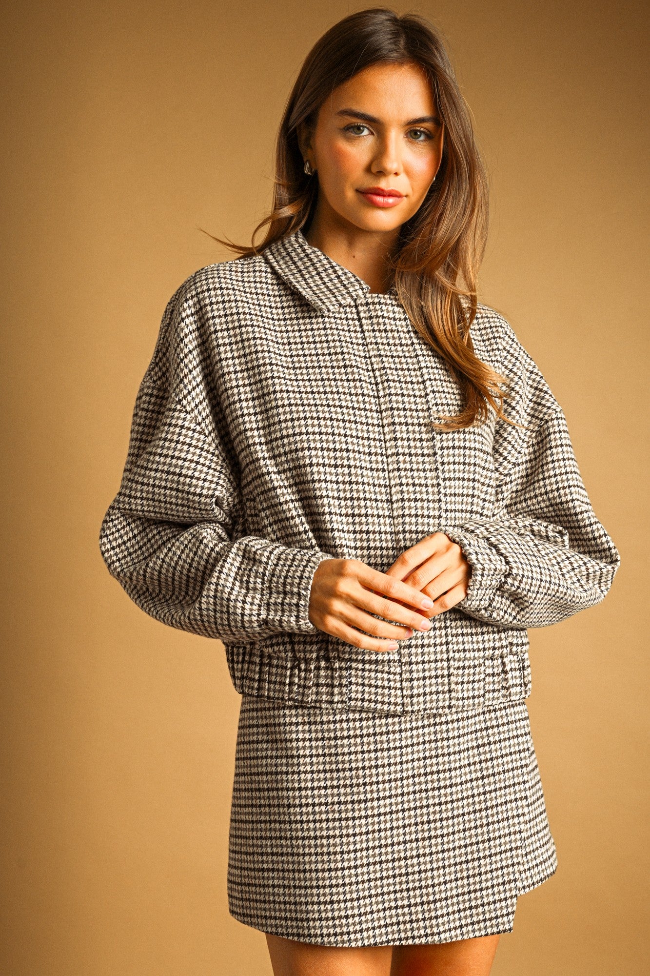 houndstooth pattern mini skort
