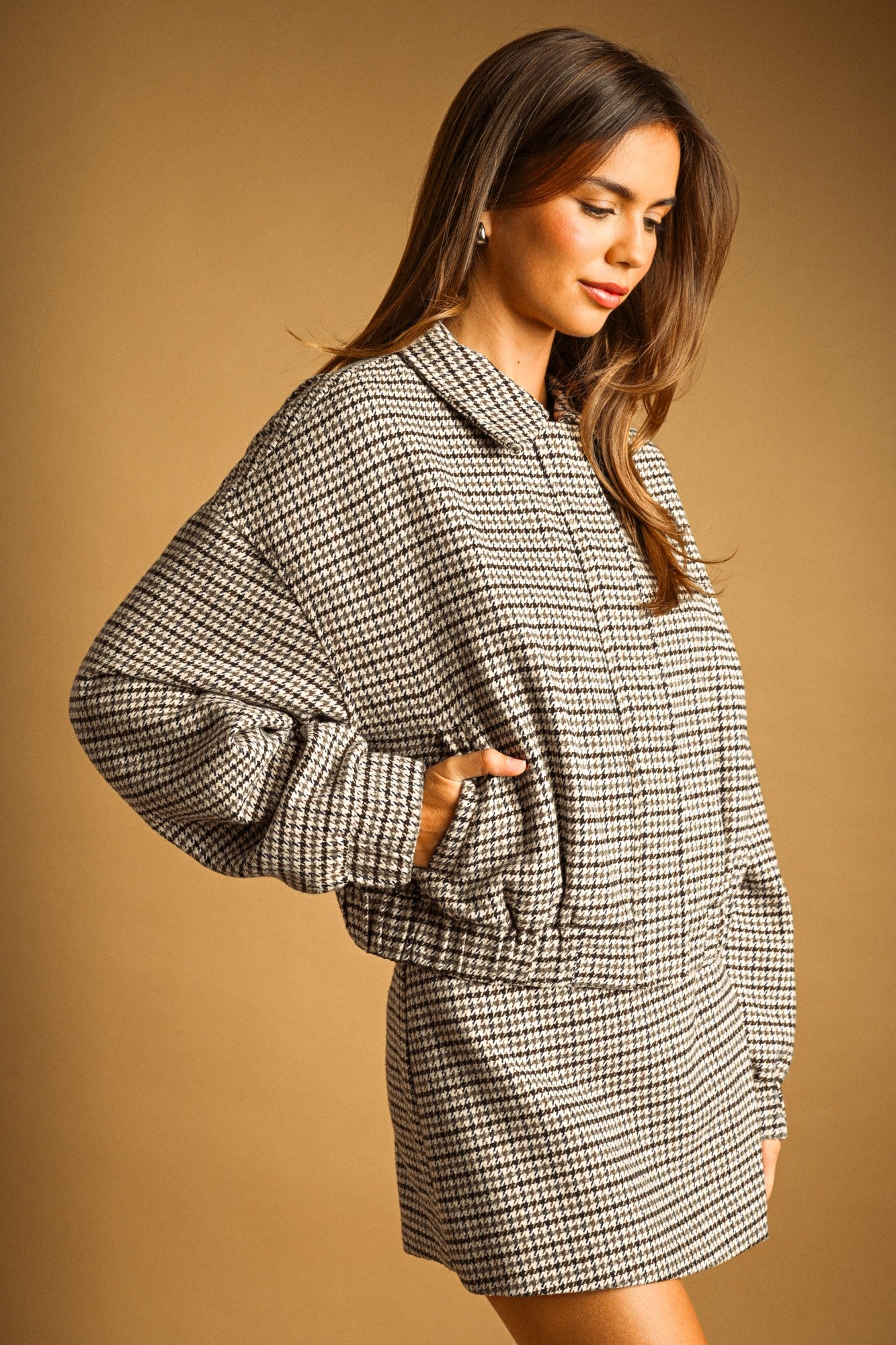 houndstooth pattern mini skort