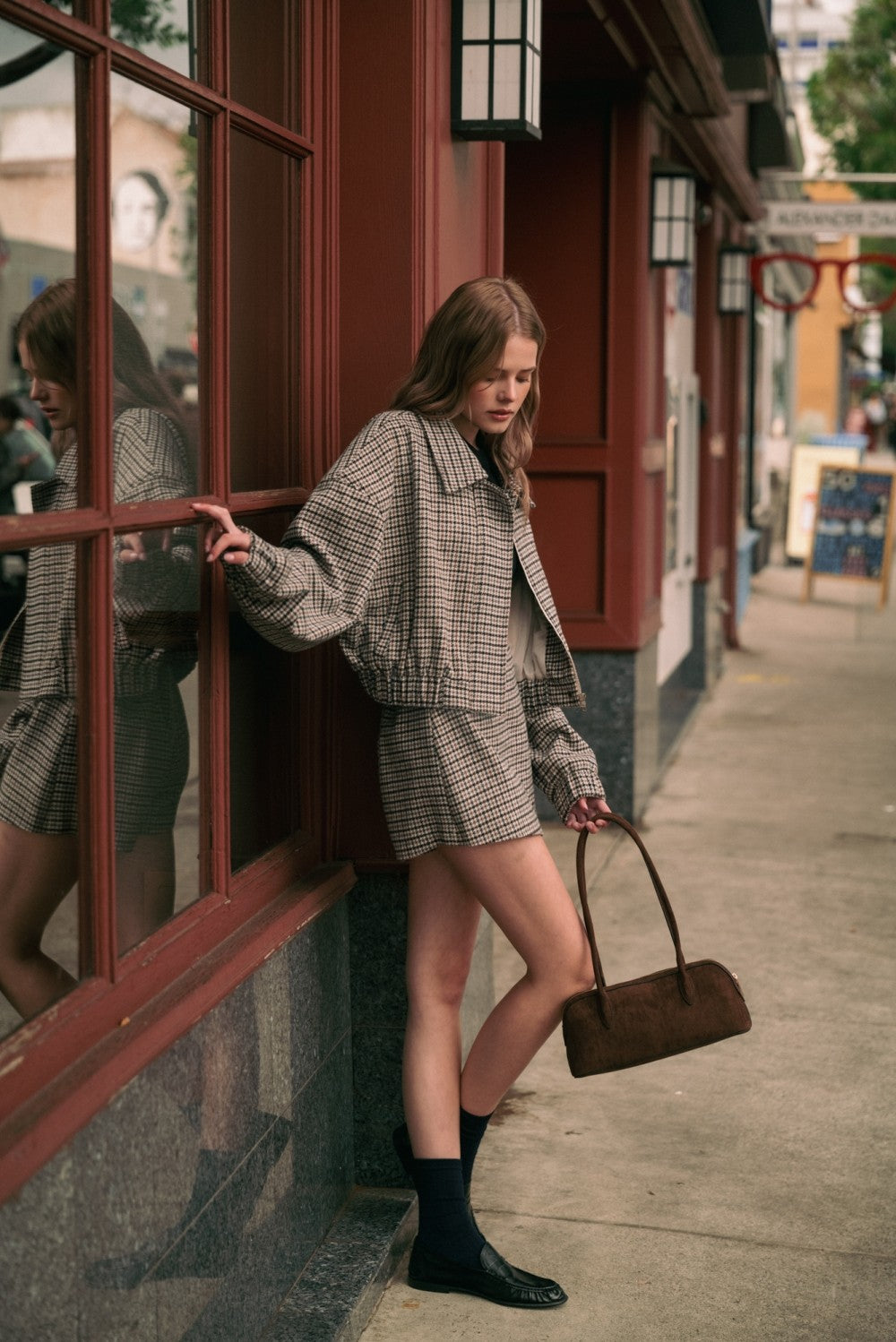 houndstooth pattern mini skort