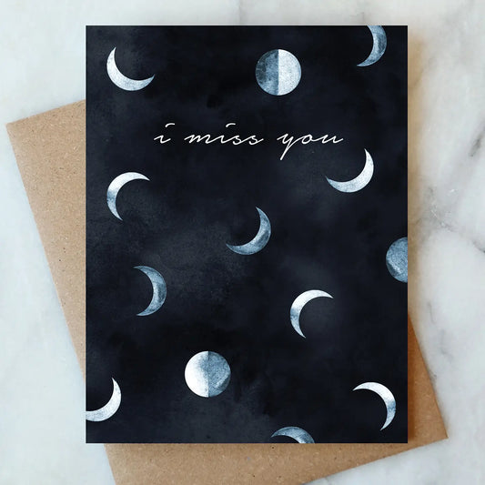 i miss you moons greeting card