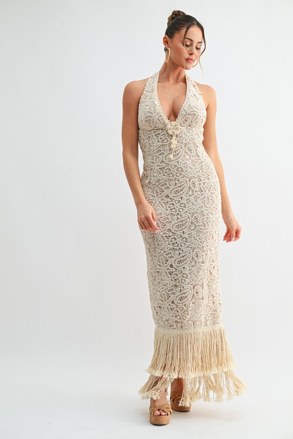 isla fringe halter dress