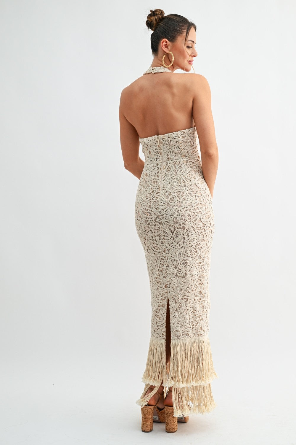 isla fringe halter dress
