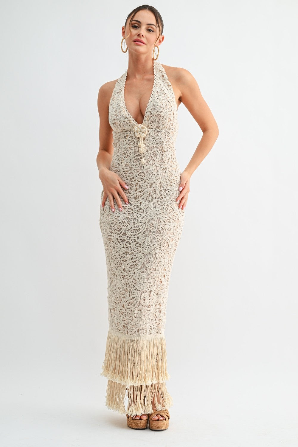 isla fringe halter dress