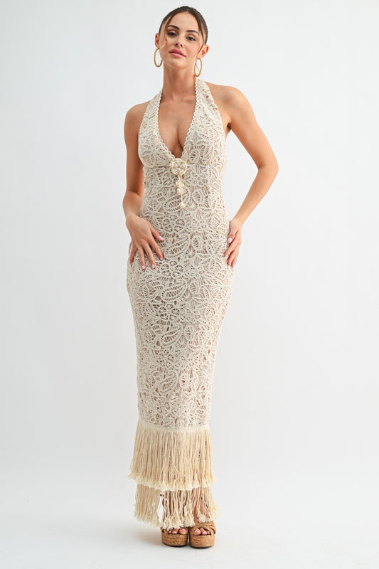 isla fringe halter dress