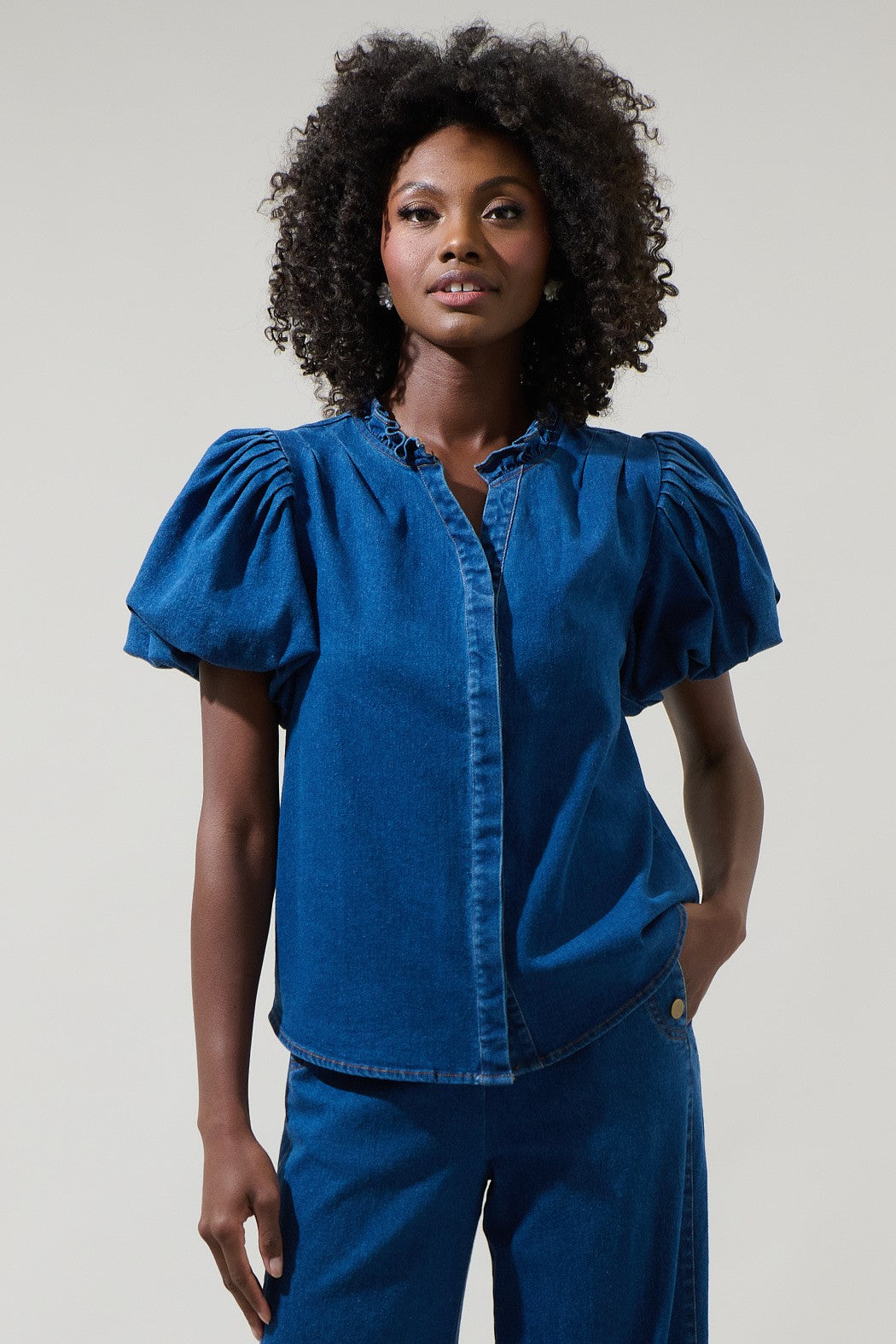 jamie denim button down top