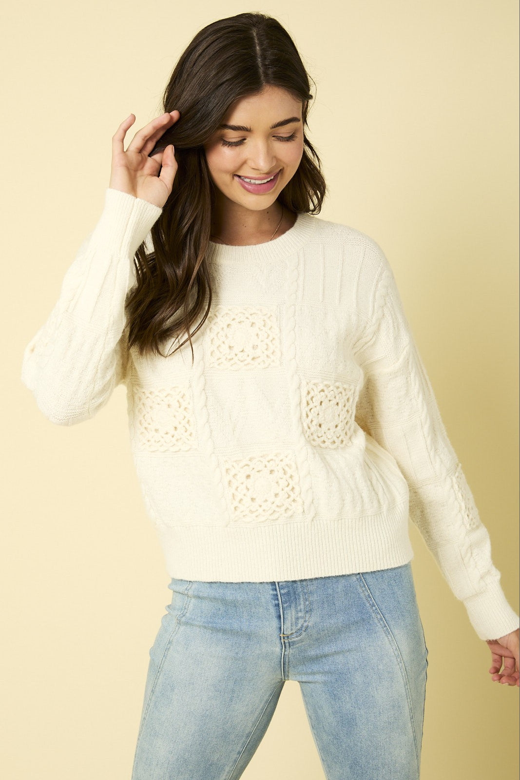 jillian crochet patch pullover