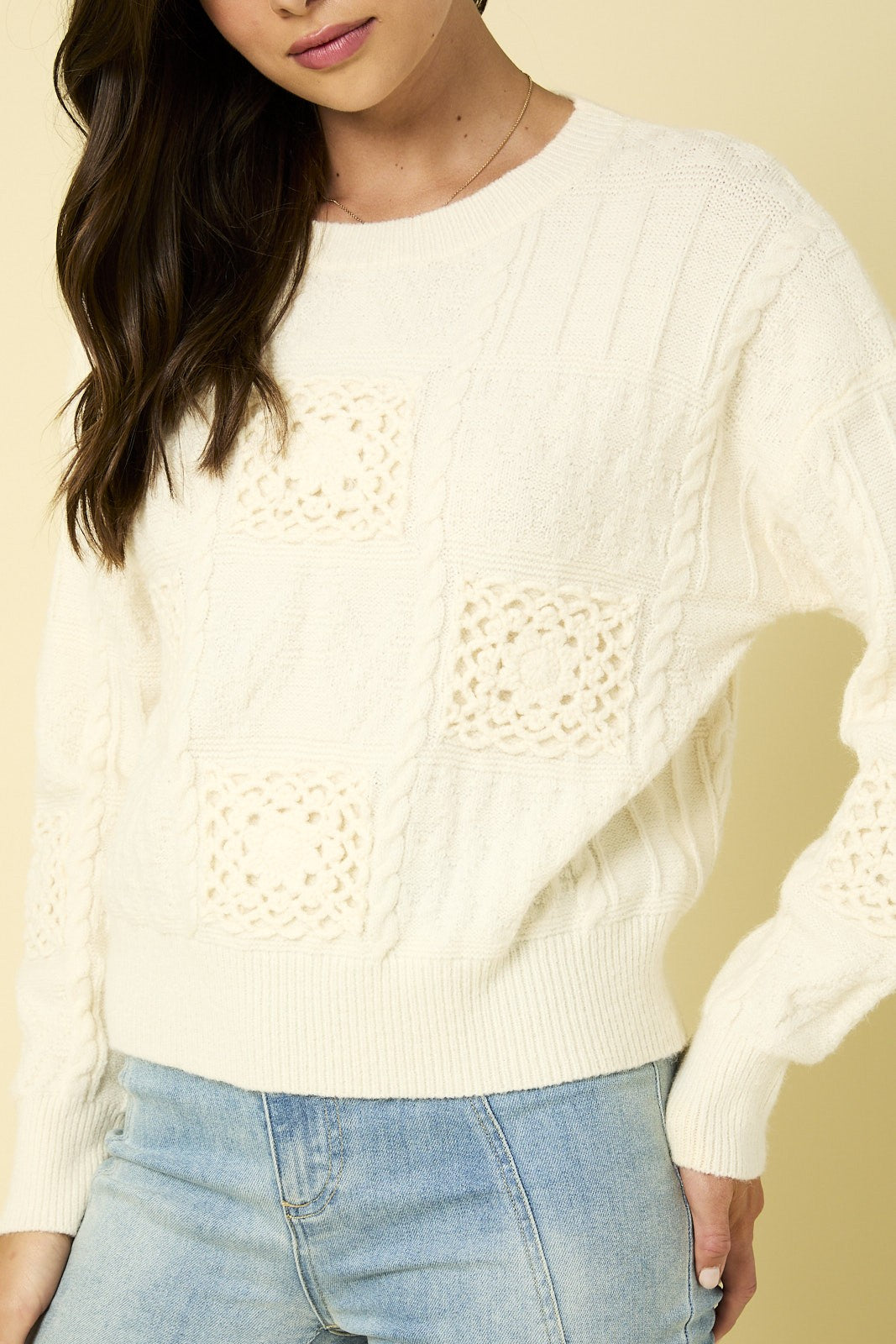 jillian crochet patch pullover