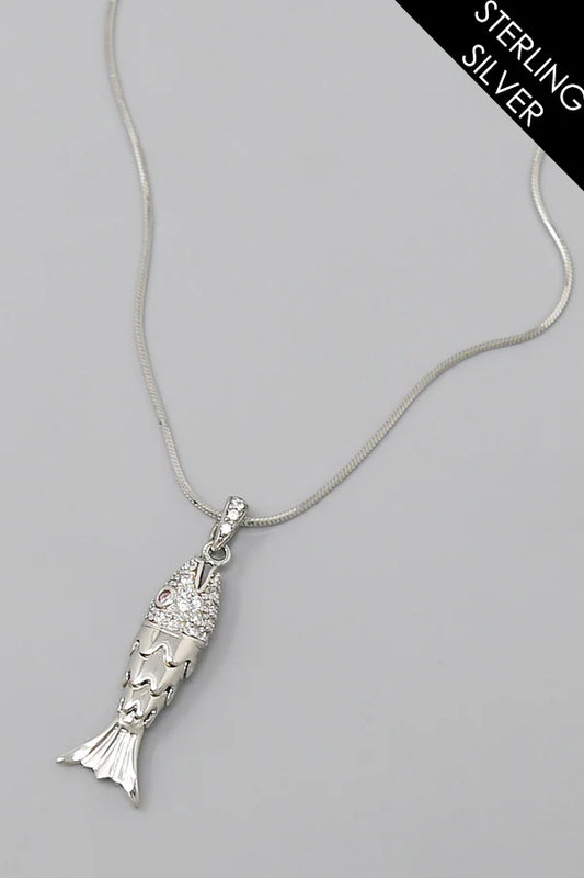 Fish Pendant Sterling Silver Short Necklace