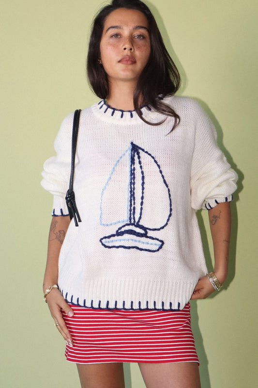 Embroidered sailboat sweater