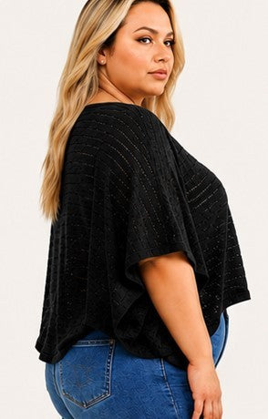 knit wide sleeve cape top-curvy