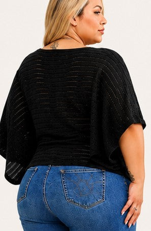 knit wide sleeve cape top-curvy