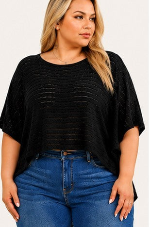 knit wide sleeve cape top-curvy