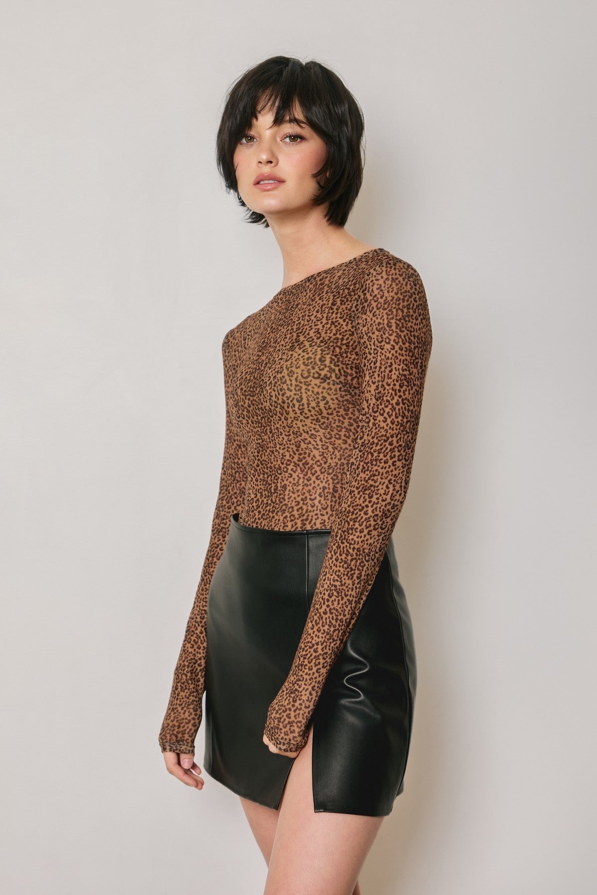 leopard mesh long sleeve bodysuit