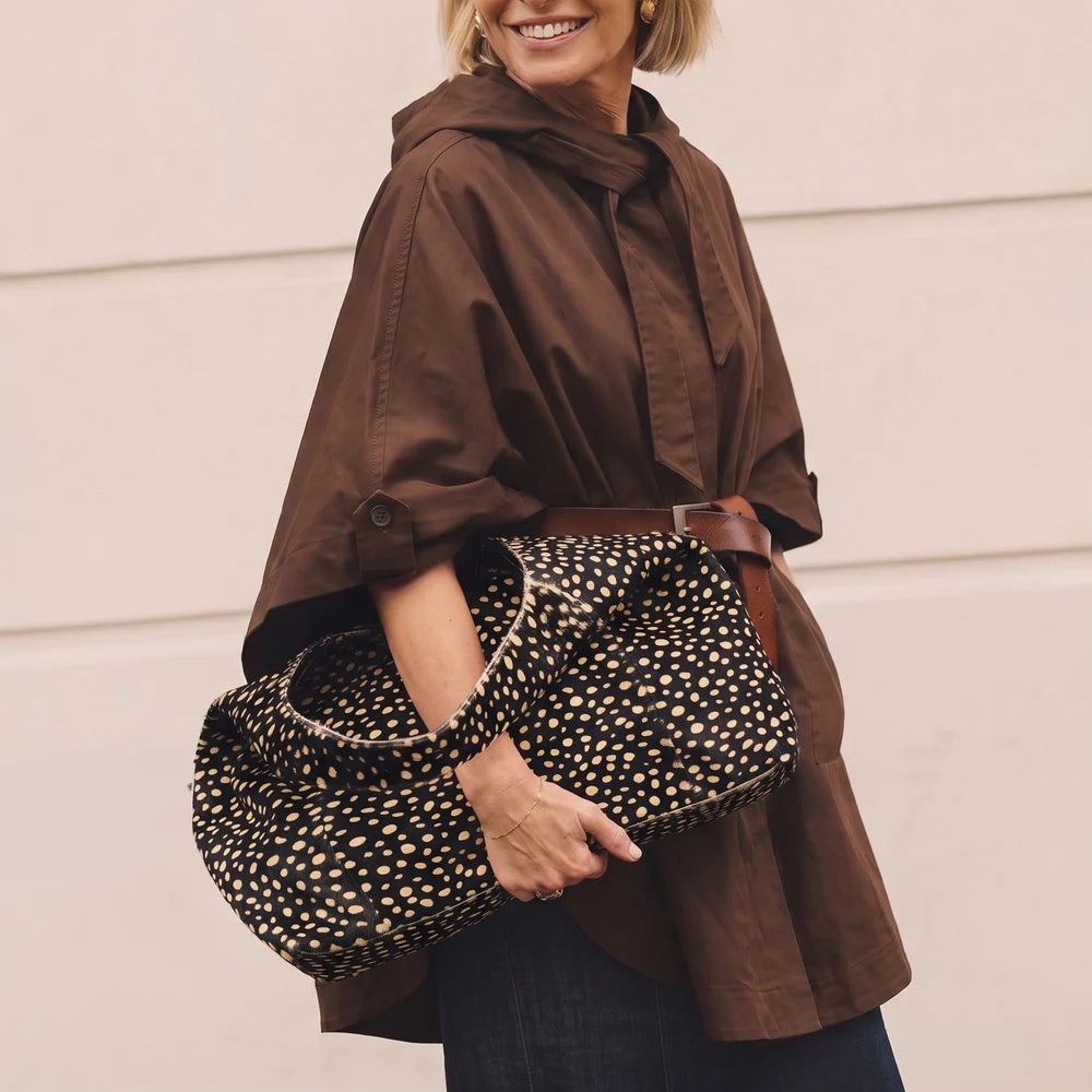 lindsey hair on leather tote bag