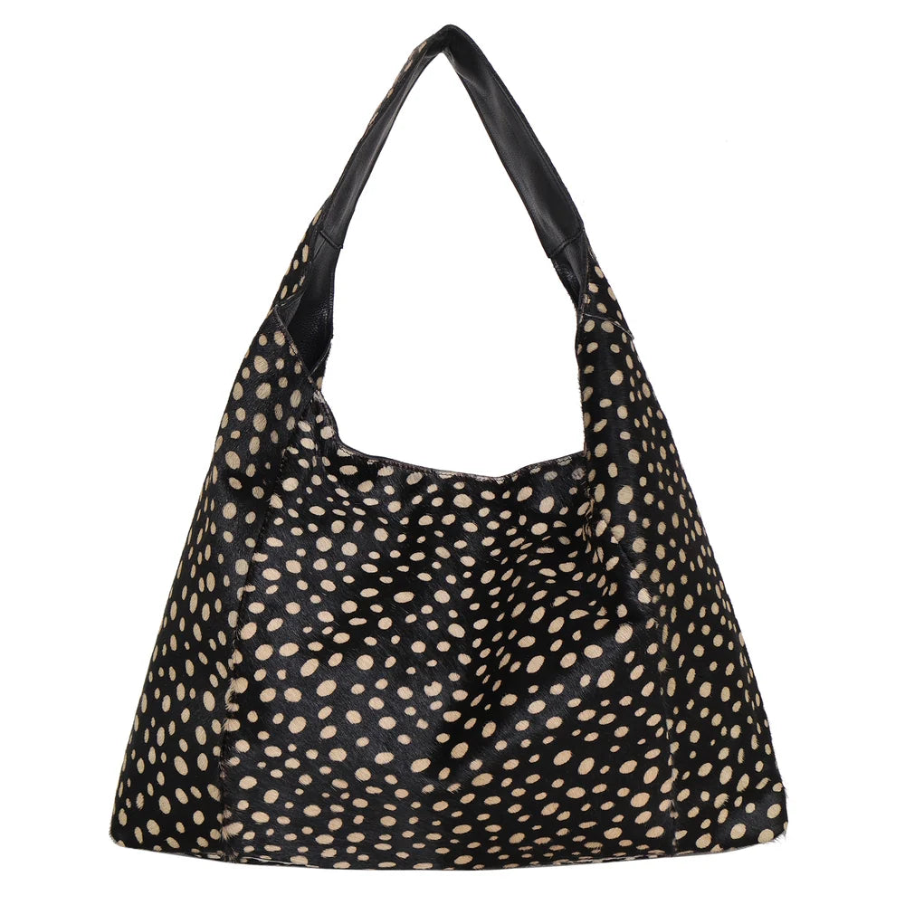 lindsey hair on leather tote bag