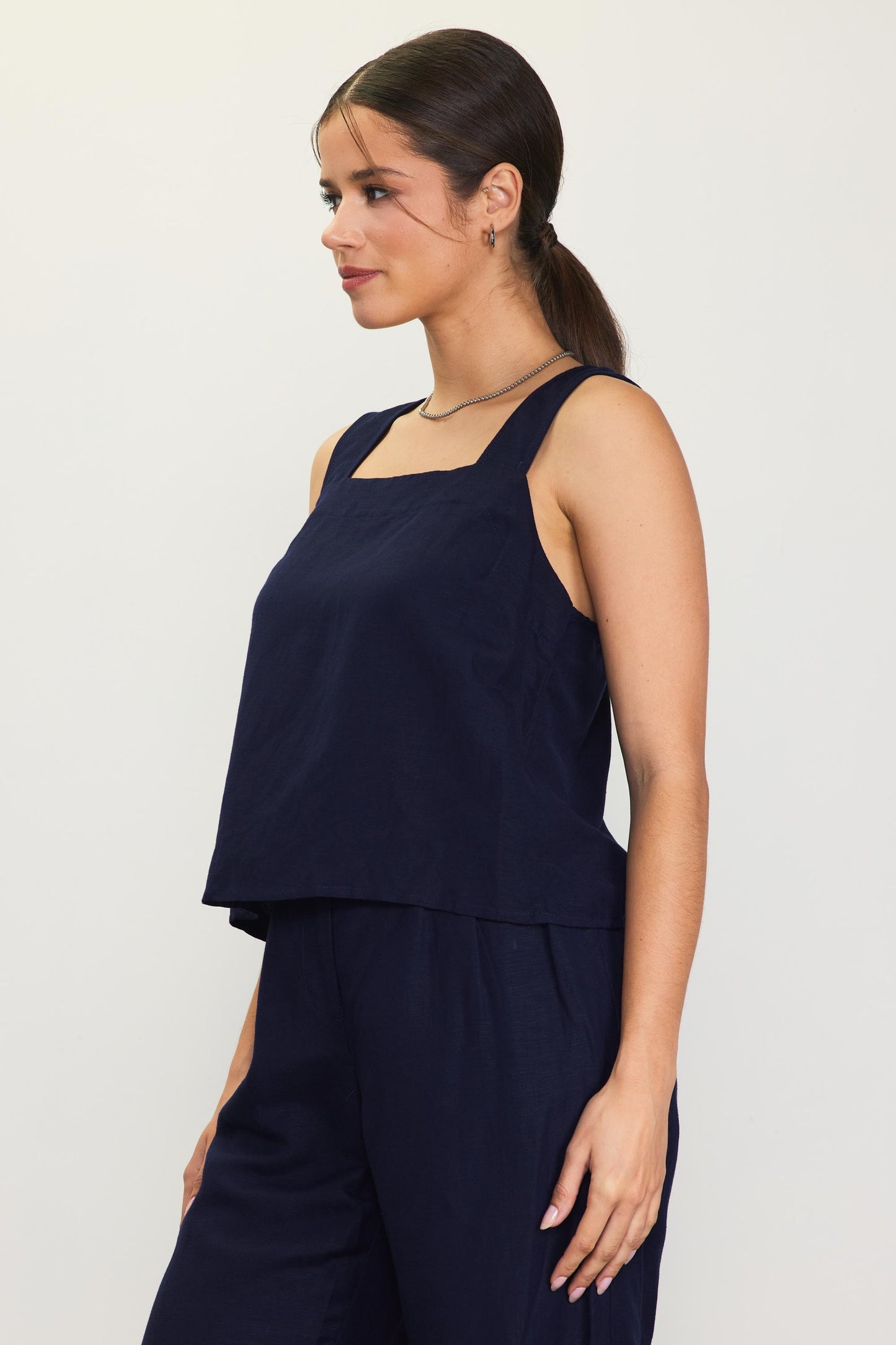 linen blend square neck tank