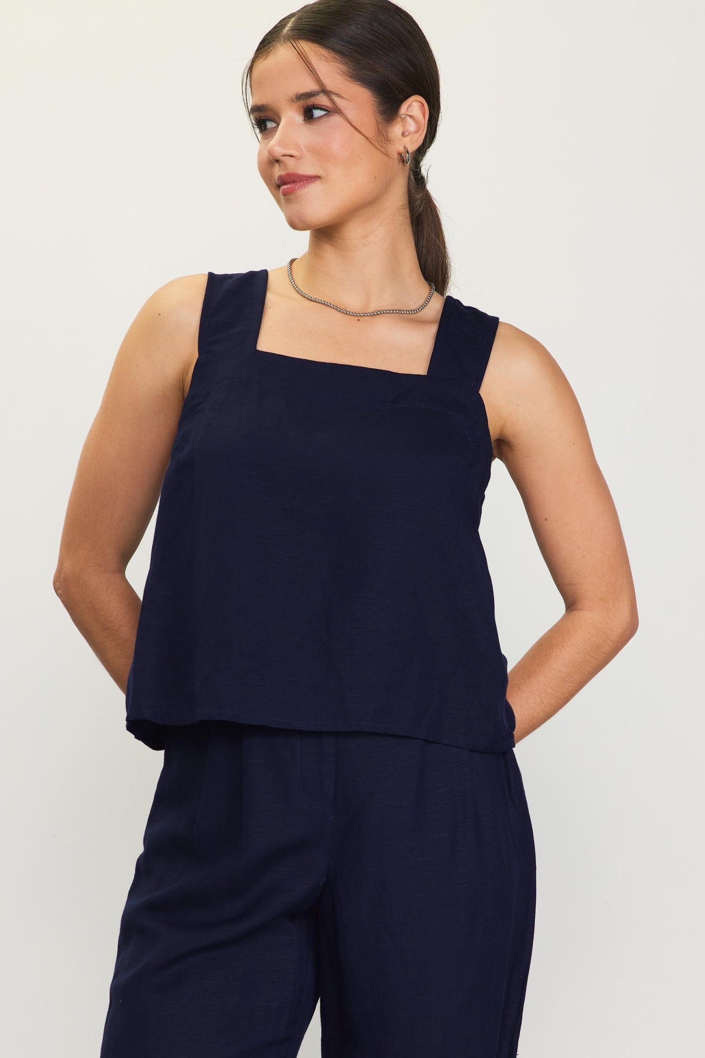 linen blend square neck tank