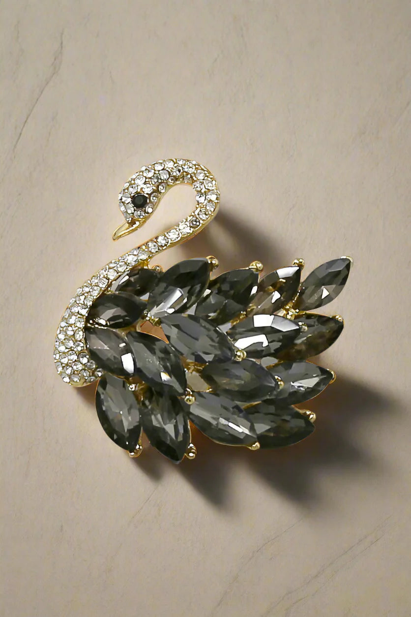 Swan Rhinestone Pave Brooch