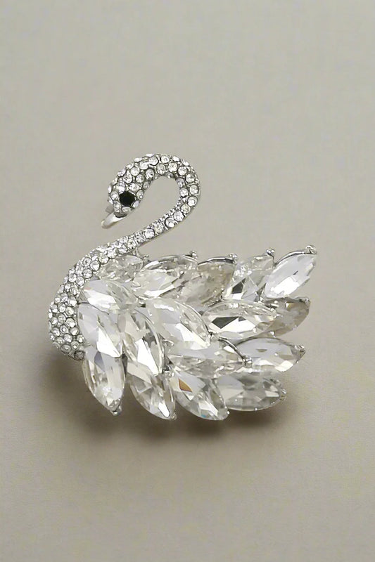 Swan Rhinestone Pave Brooch