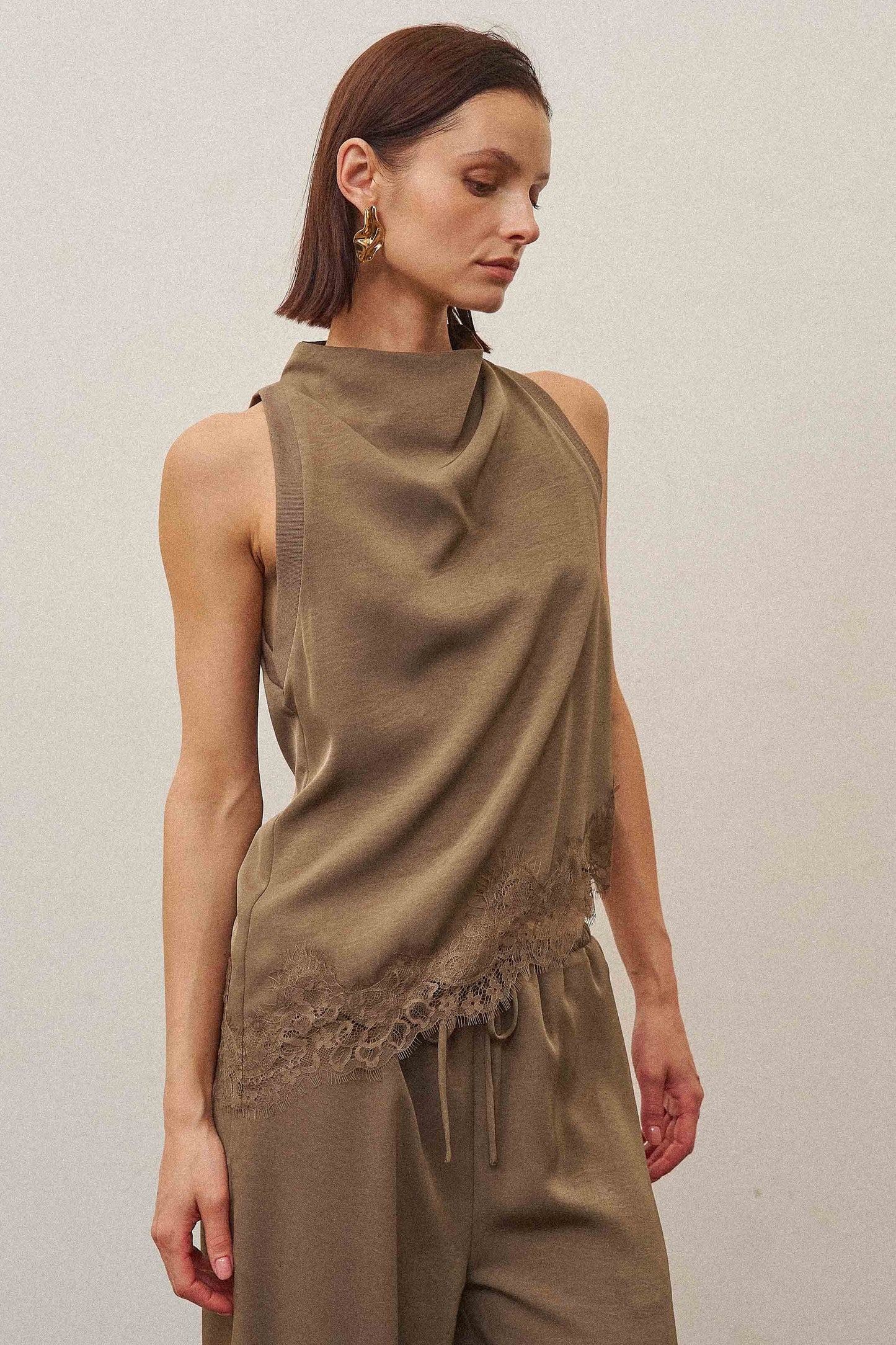 luisa cowl neck lace trim top