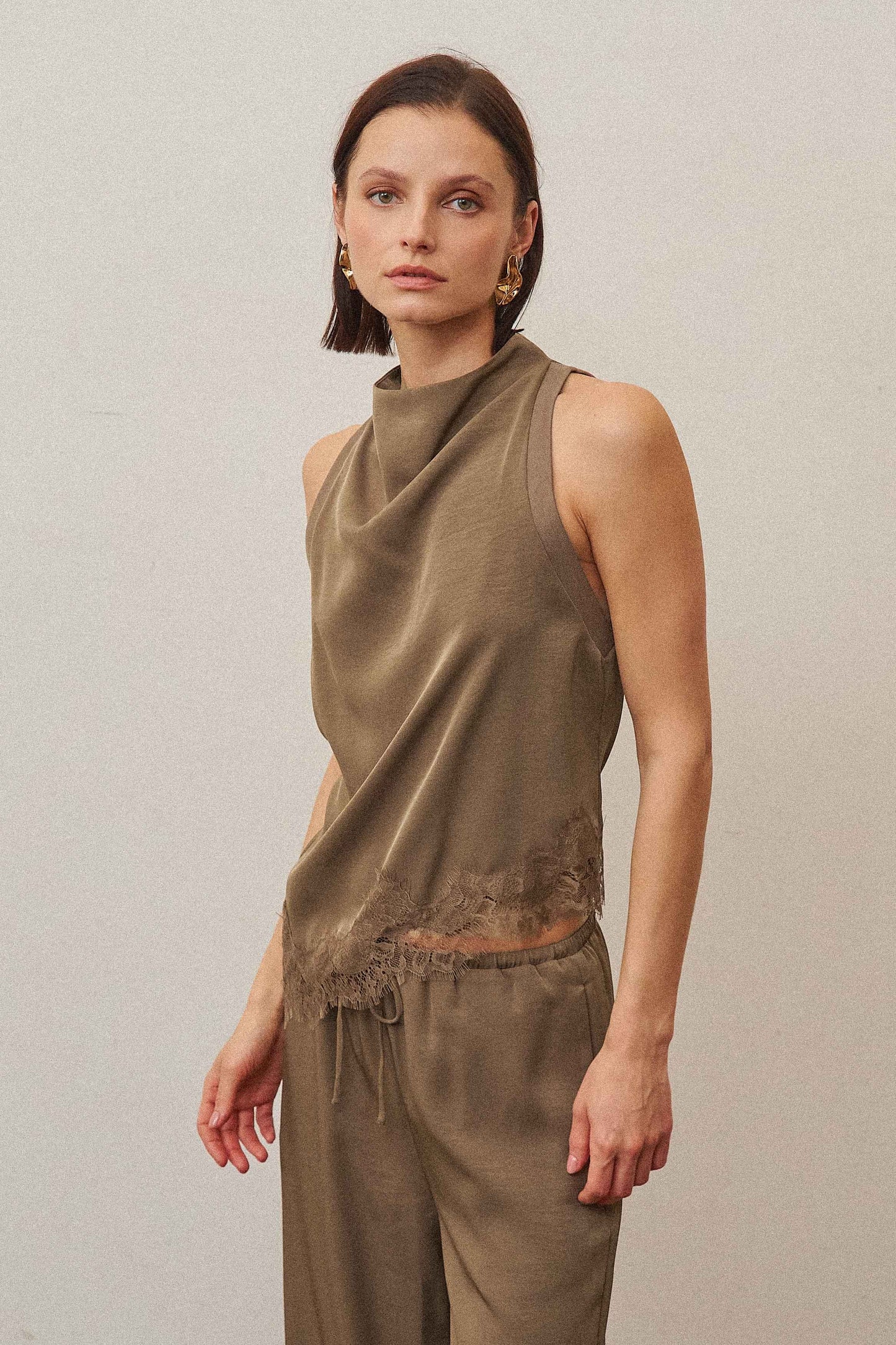 luisa cowl neck lace trim top