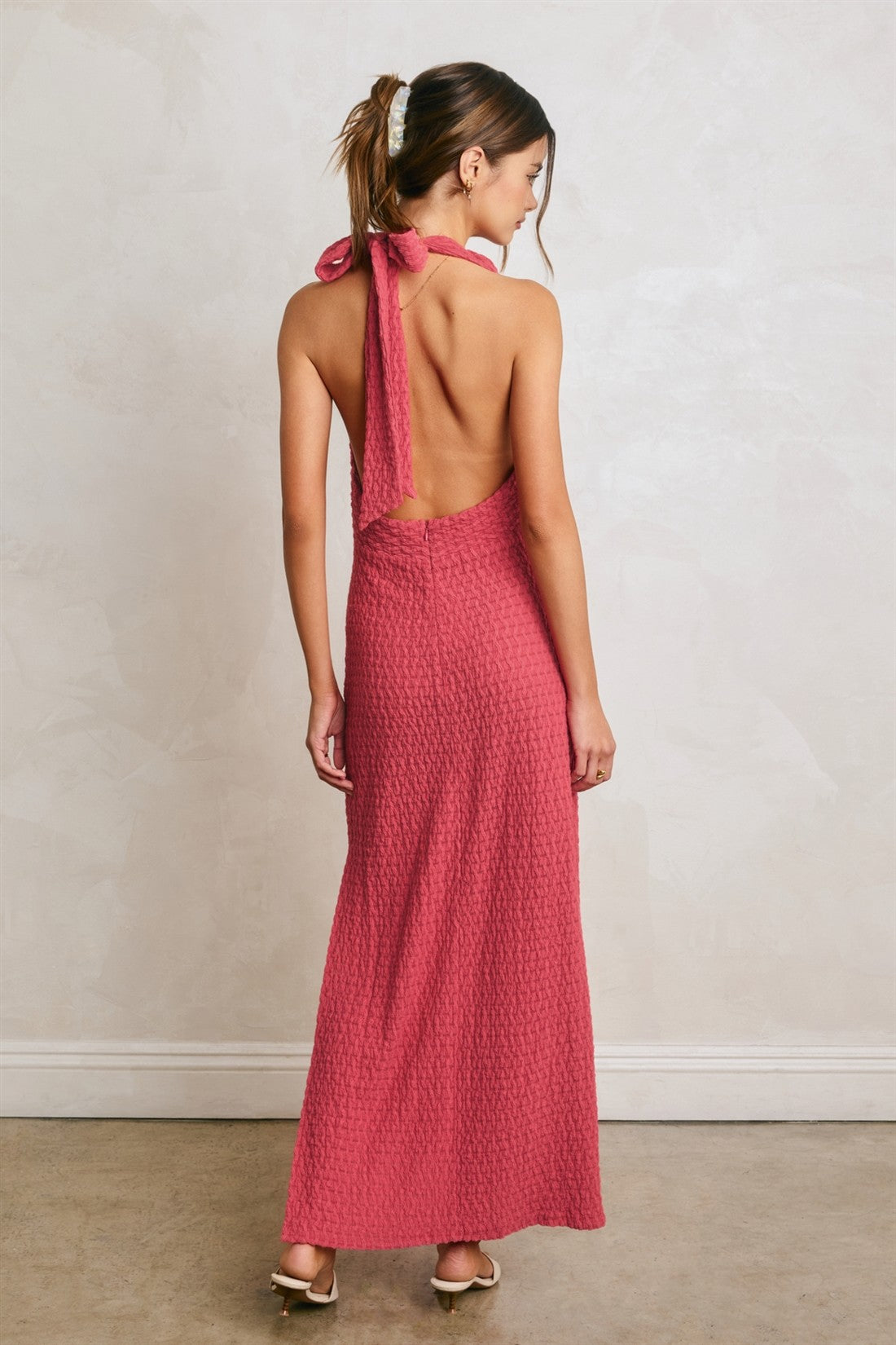 marble shore halter maxi dress