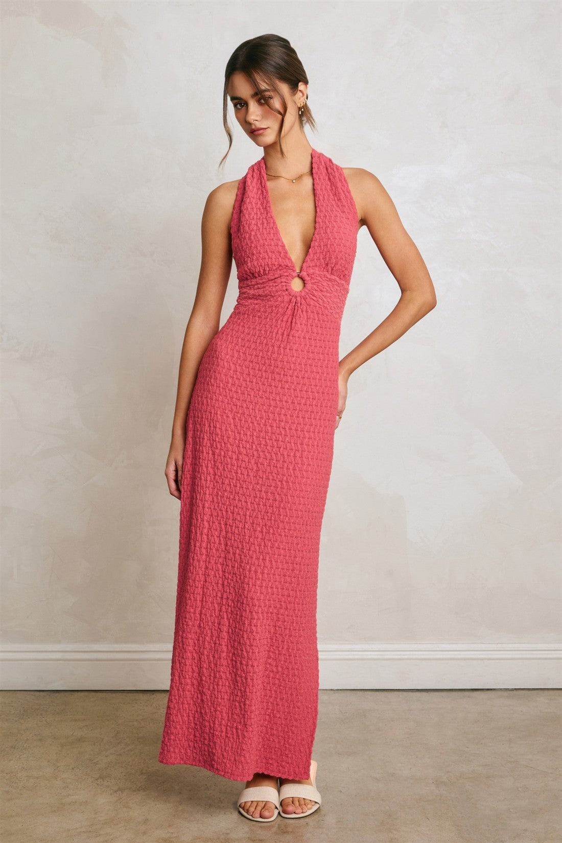 marble shore halter maxi dress