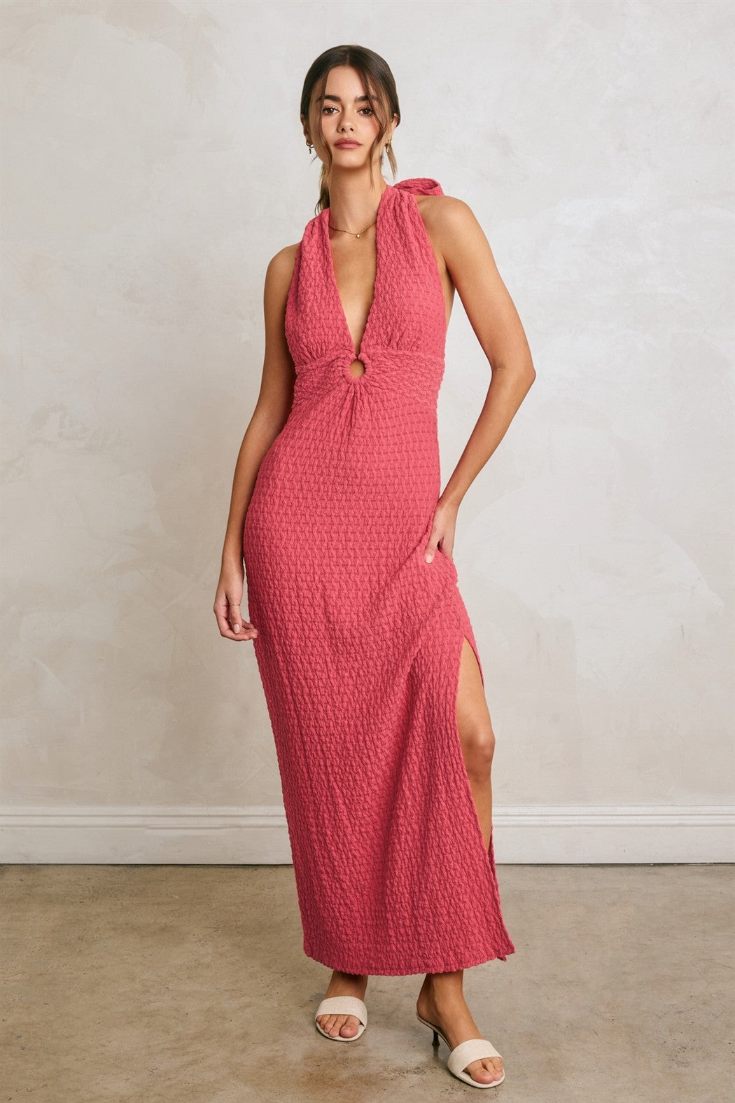 marble shore halter maxi dress