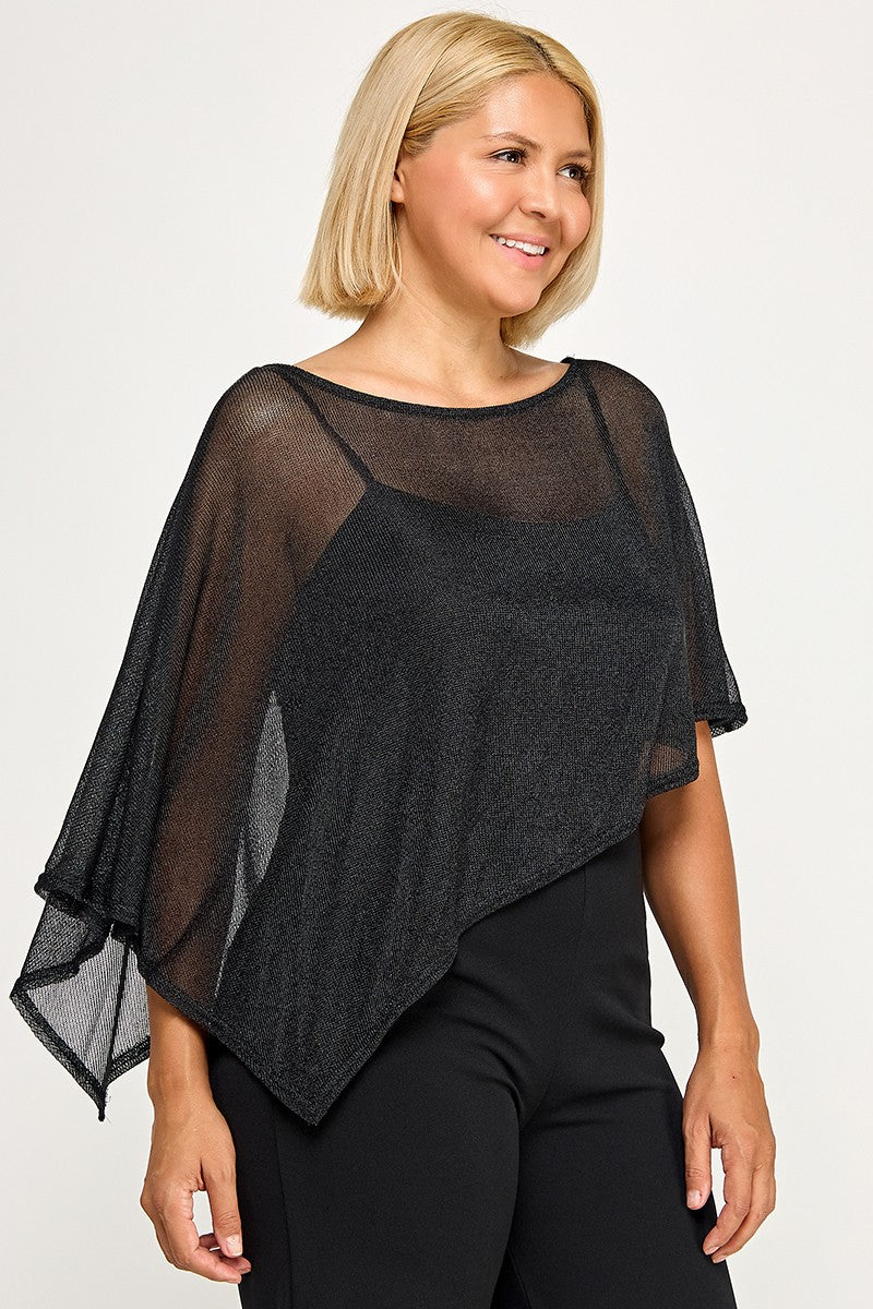 mesh asymmetrical hem poncho-curvy