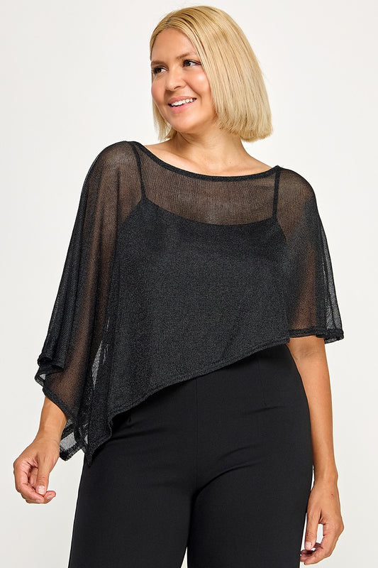 mesh asymmetrical hem poncho-curvy