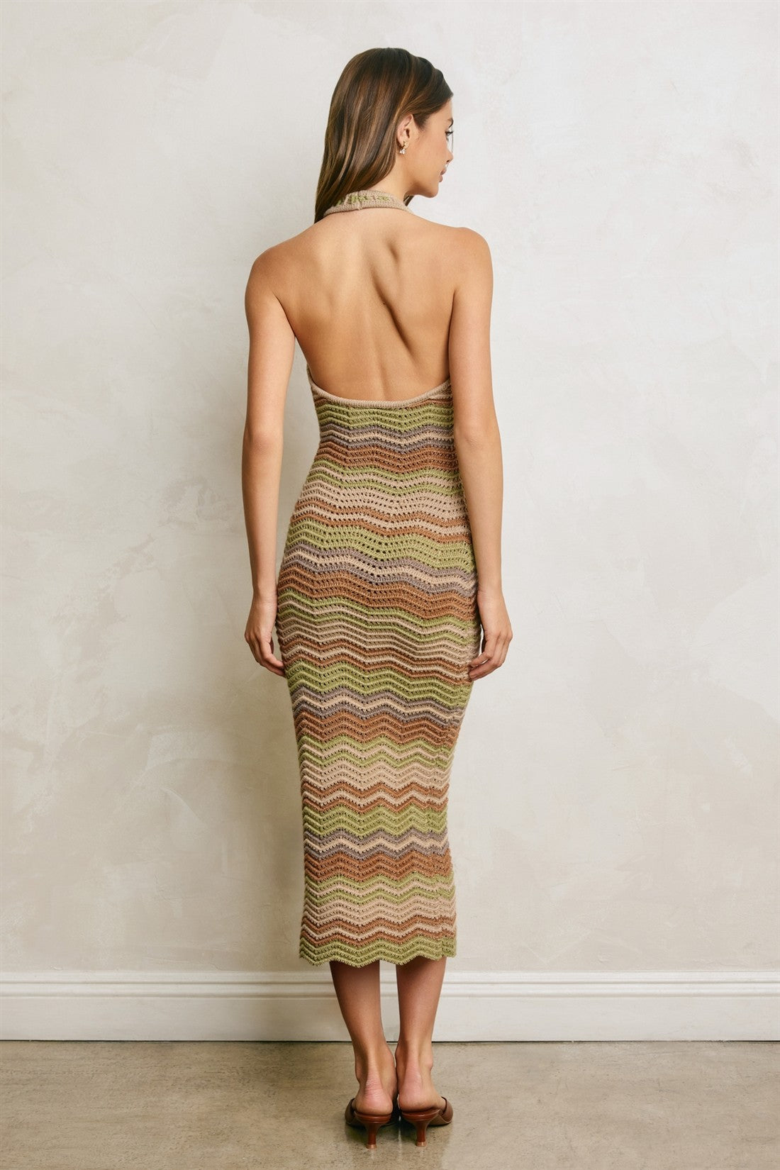 metallic chevron stripe halter knit dress
