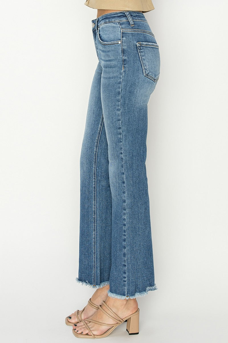 mid rise ankle bootcut fray hem jeans