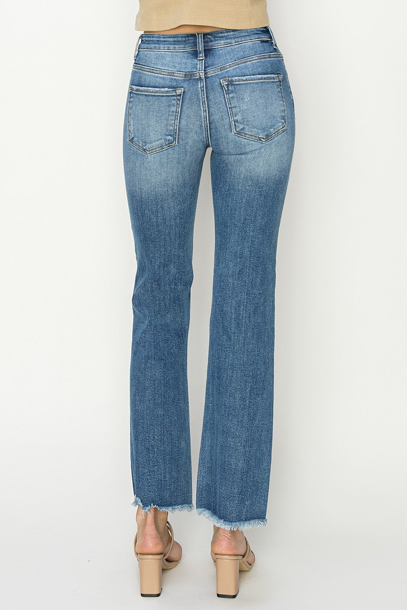 mid rise ankle bootcut fray hem jeans