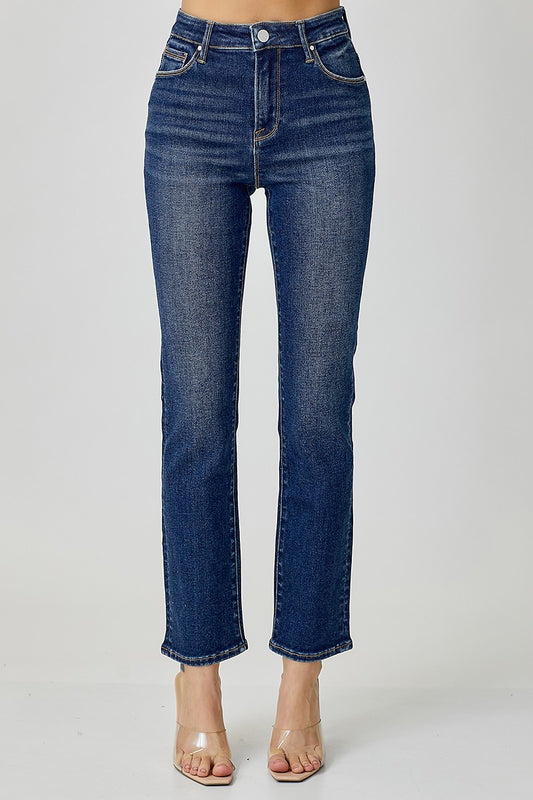 mid rise ankle straight slim jeans