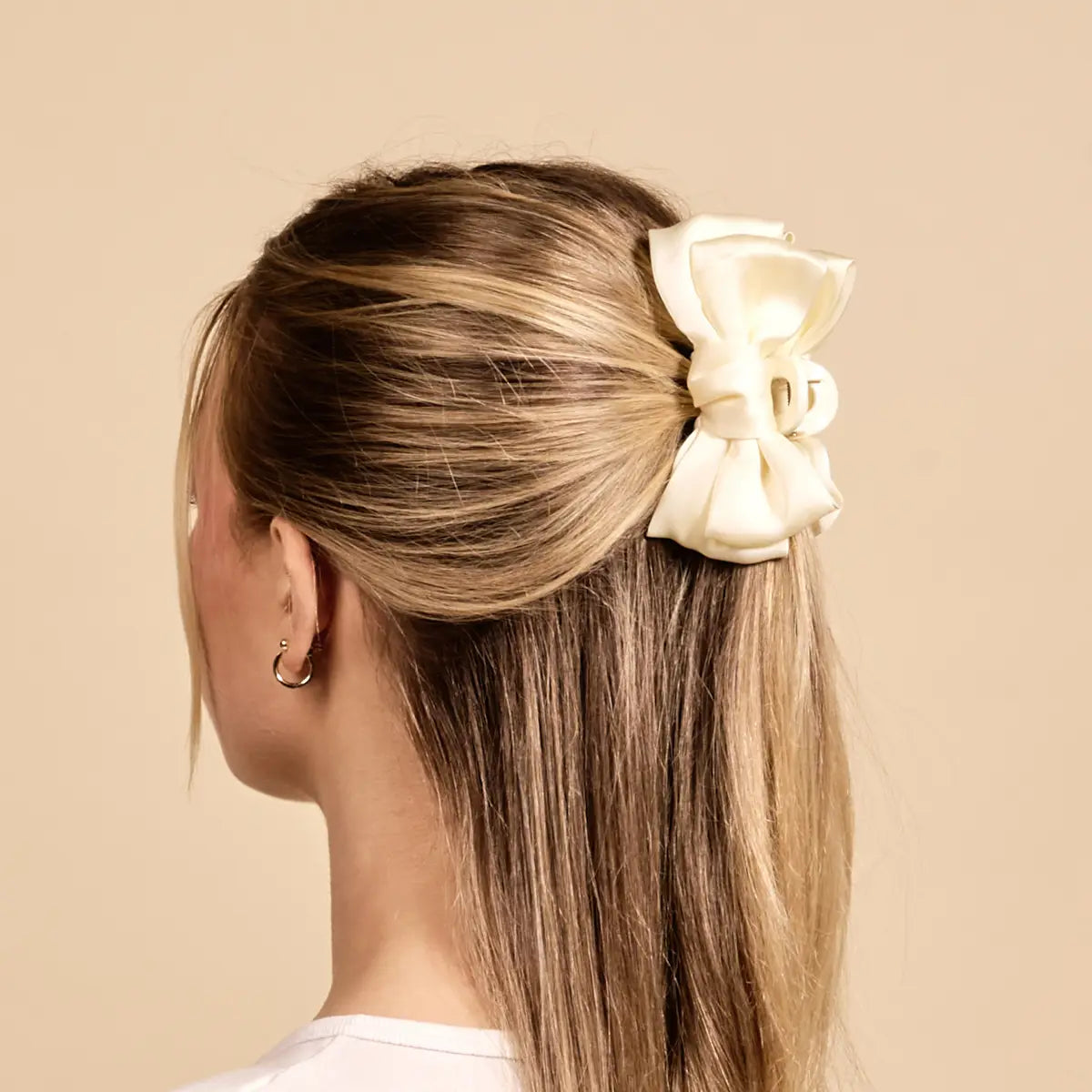 mini satin bow clip-cream
