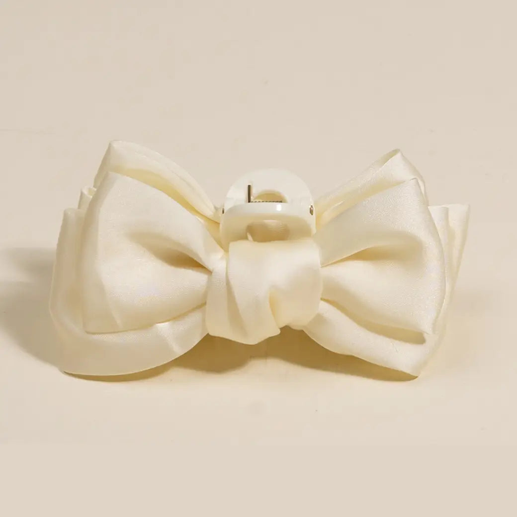 mini satin bow clip-cream