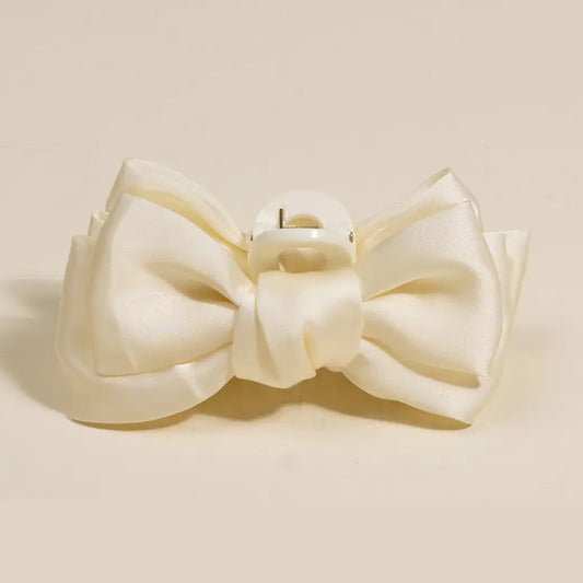 mini satin bow clip-cream