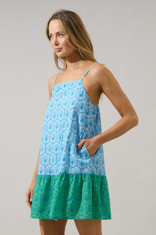 mirada eyelet jenny shift mini dress