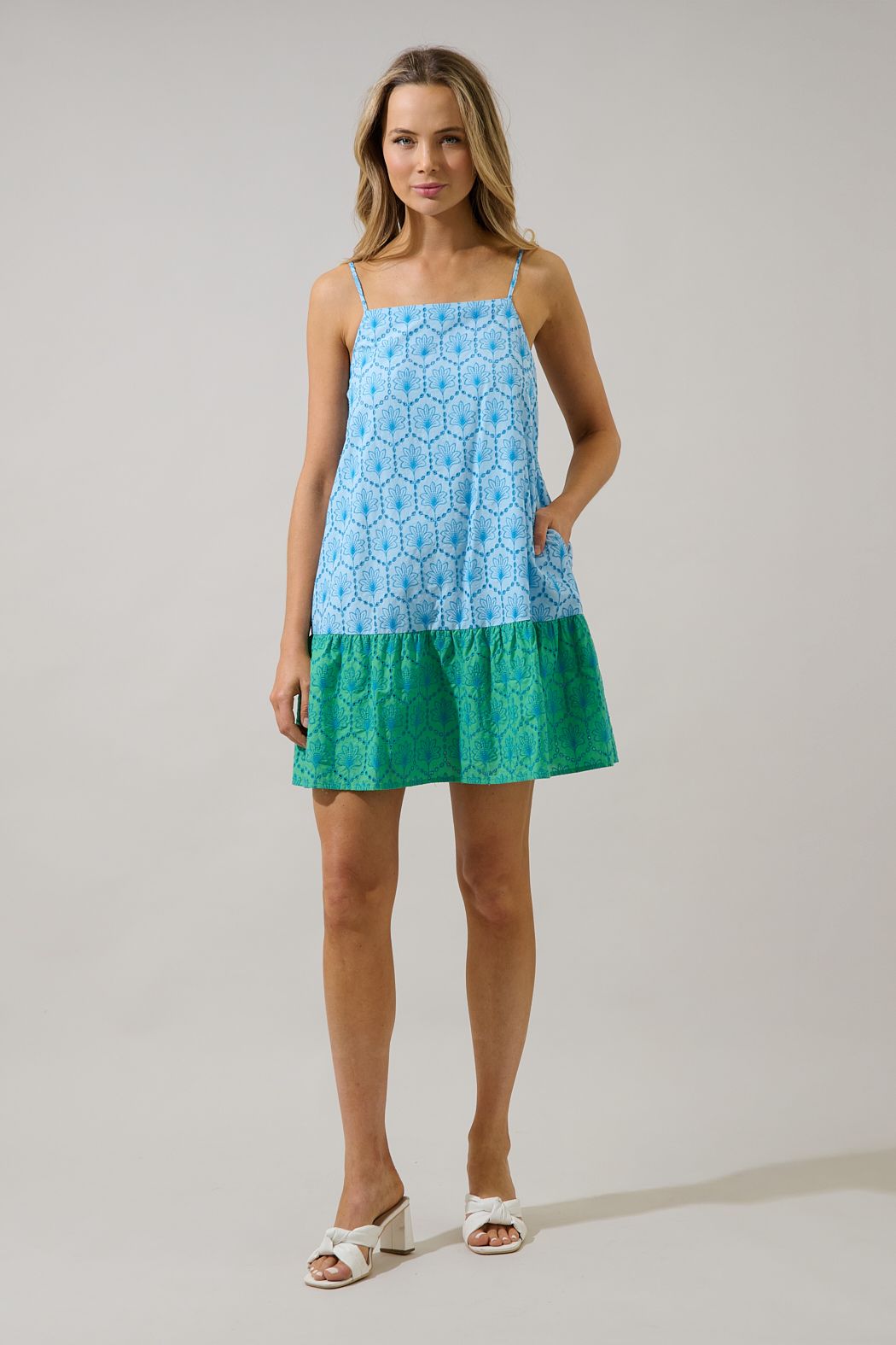 mirada eyelet jenny shift mini dress