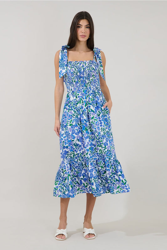 mitzy floral smocked midi dress