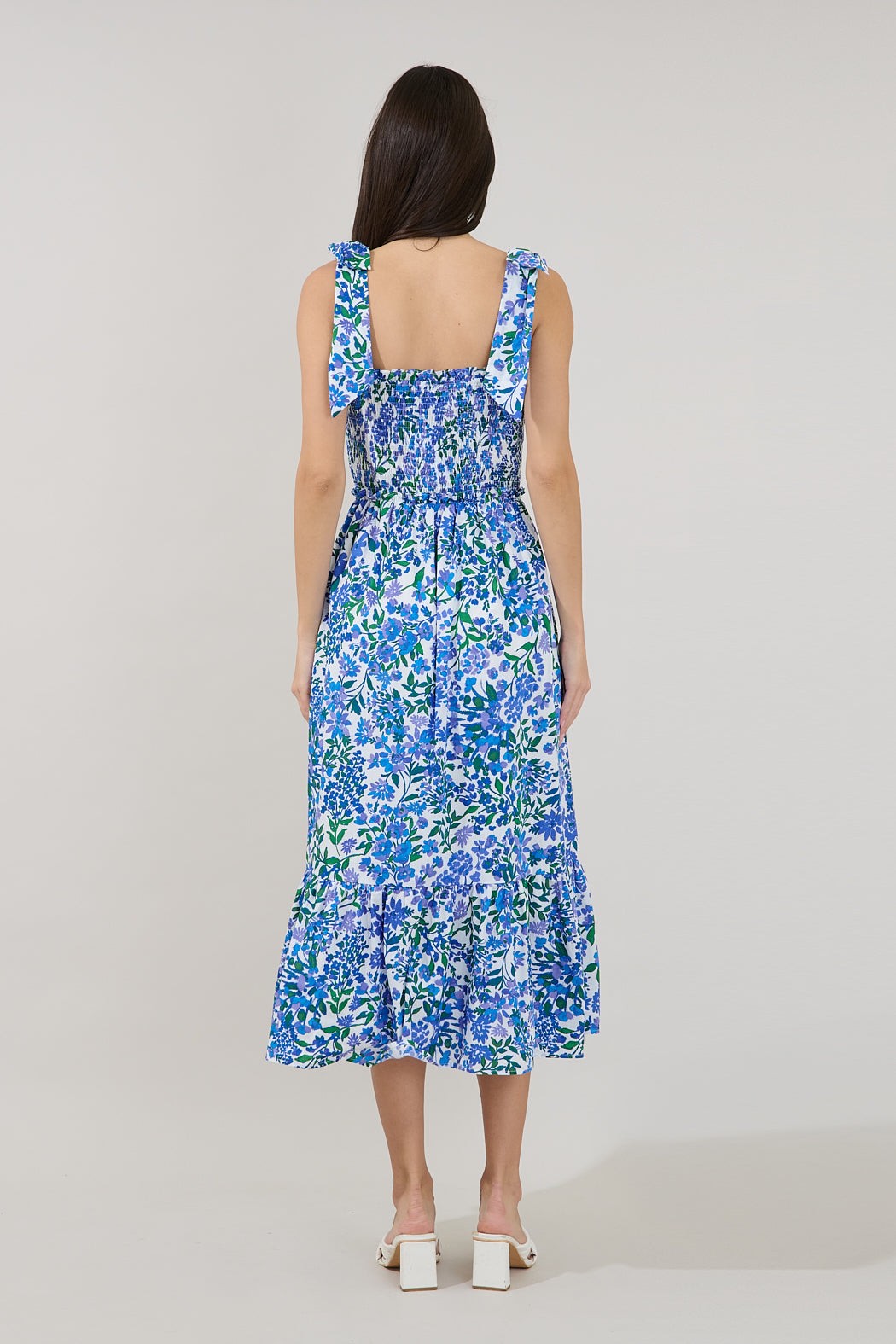 mitzy floral smocked midi dress