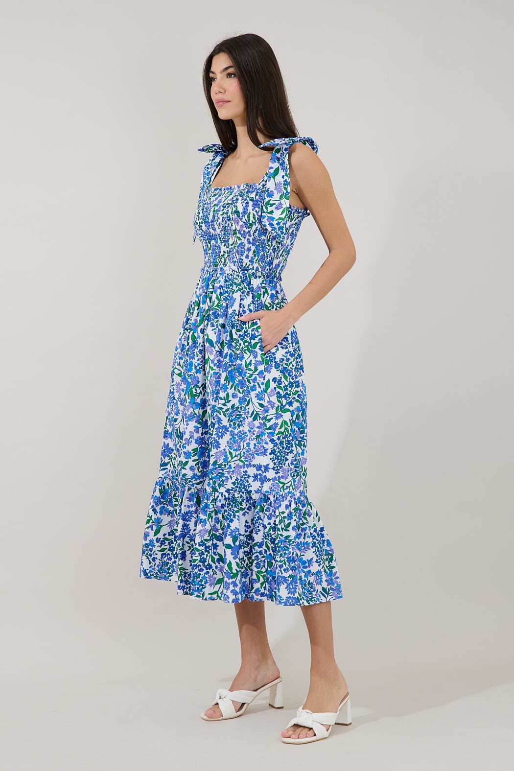 mitzy floral smocked midi dress