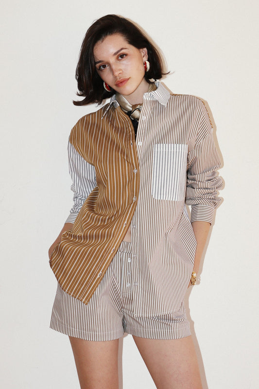 Mismatched Stripe Button Up