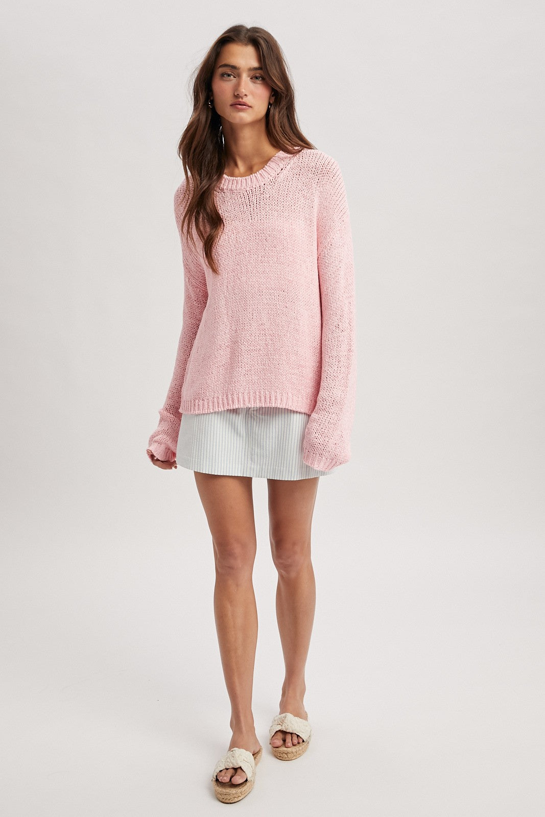 mock neck open knit sweater