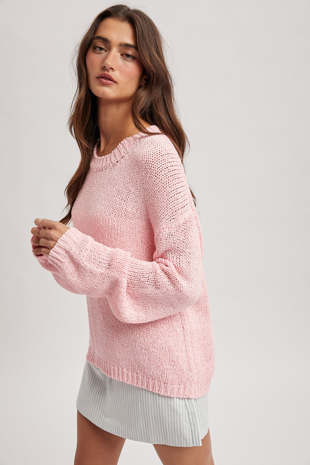 mock neck open knit sweater