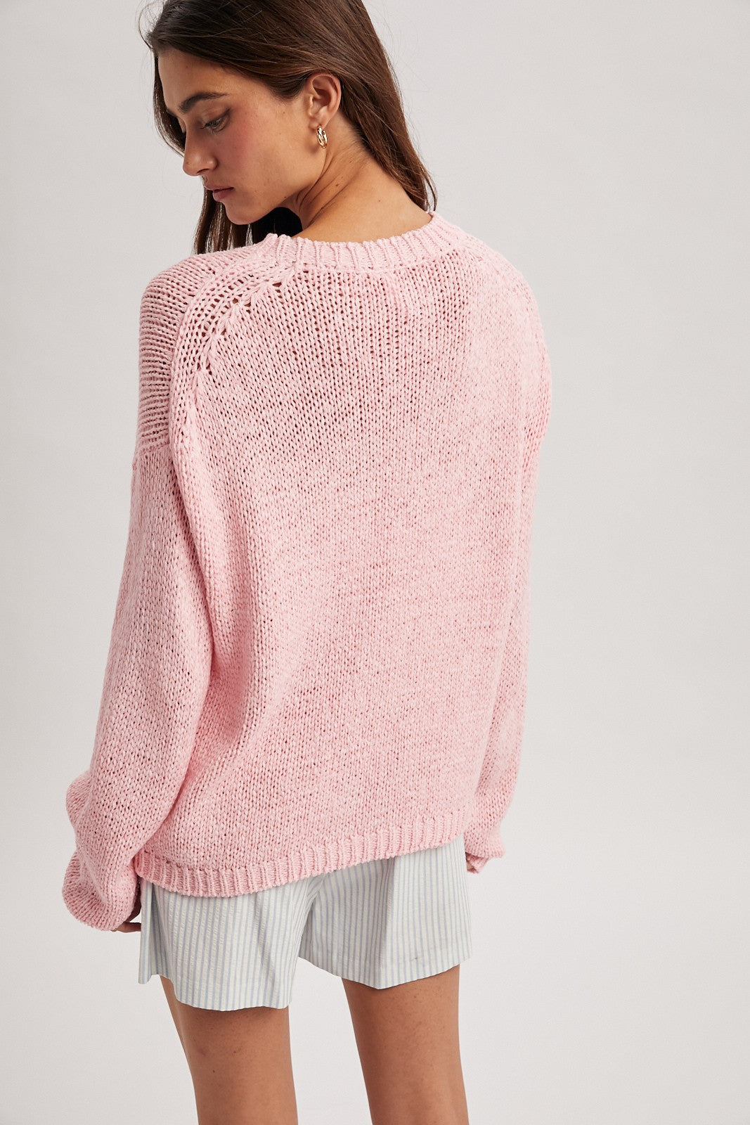 mock neck open knit sweater