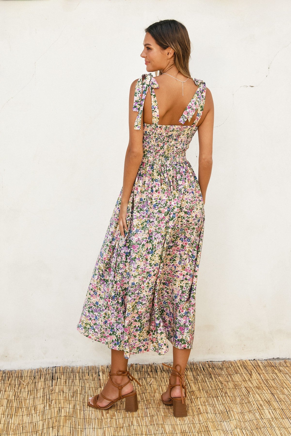 morning glory smocked midi dress