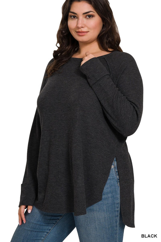 morning waffles long sleeve top-curvy